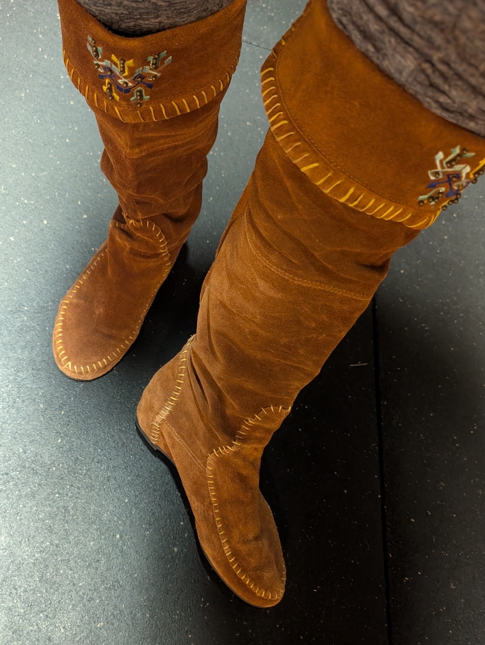Aldo Size 37 Chestnut Brown Suede Embroidered Knee-High Boots - Picture 8 of 14